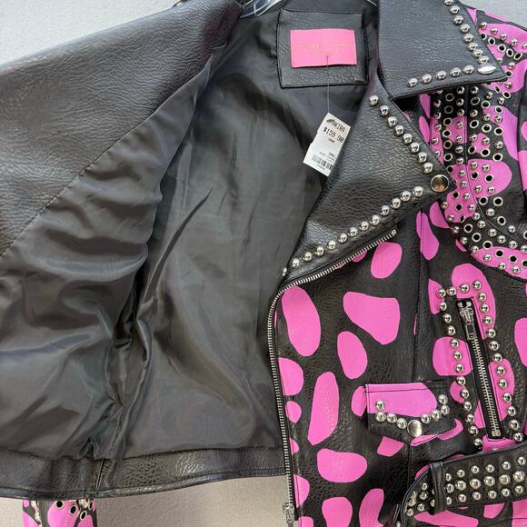 Azalea Wang Faux Leather Jacket Women's S Pink Black Pink Leopard Studded Moto - Picture 4 of 12